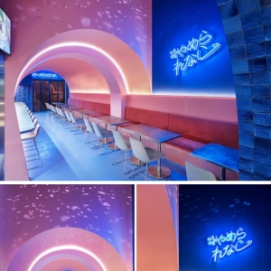 这家餐厅的设计灵感来自于日本樱花盛开的隧道