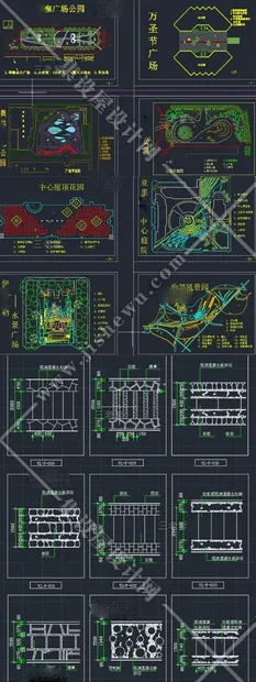 公园广场花园林景观设计方案施工图平面素材 亭子cad节点图例图库-24