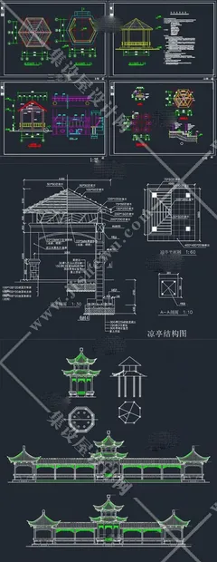 公园广场花园林景观设计方案施工图平面素材 亭子cad节点图例图库-21